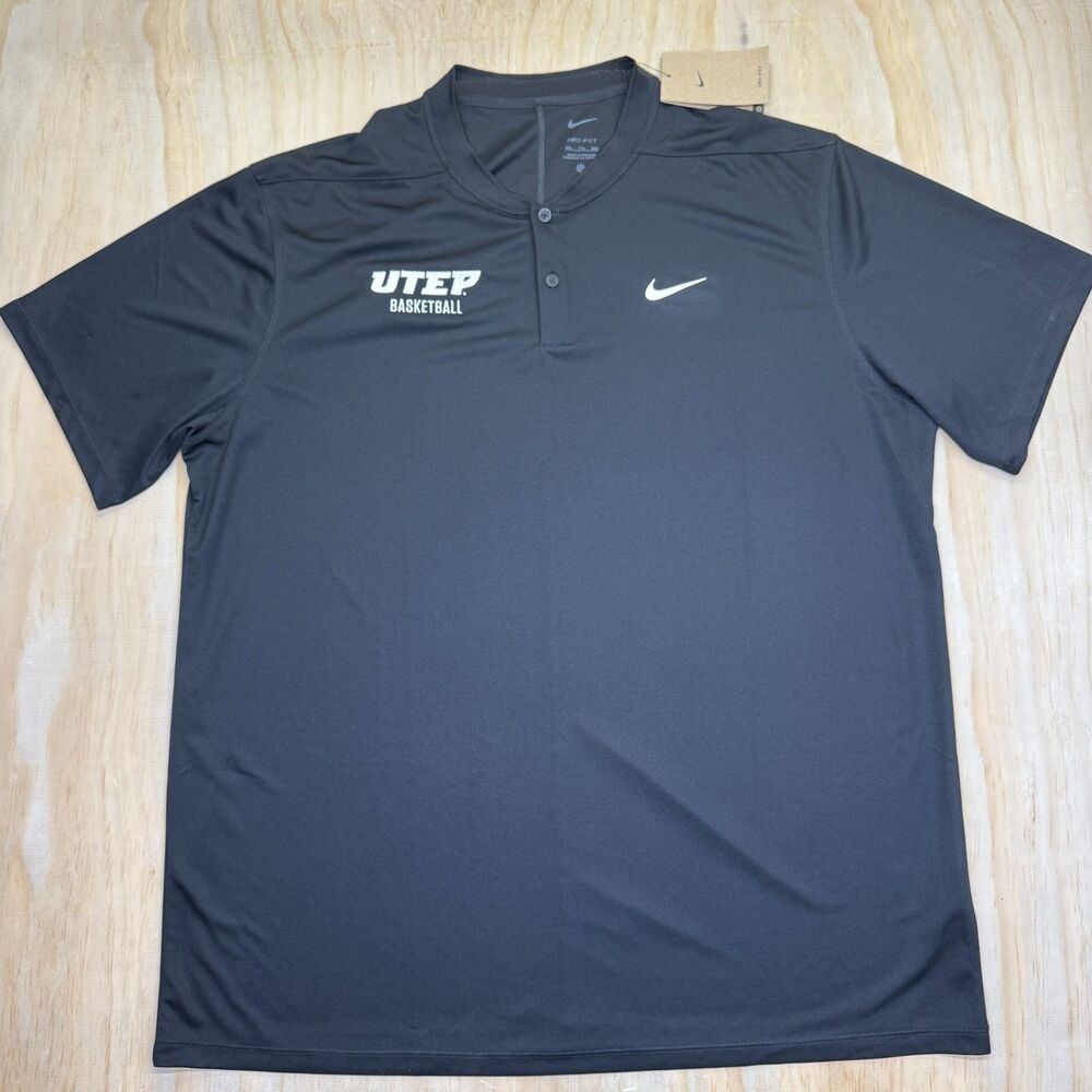 NEW UTEP Miners Basketball Nike Team Issue Coach Henley Polo Shirt Black Sz 2XL